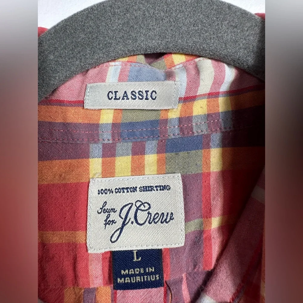 J.Crew Plaid Button Down Shirt Men’s Large Short Sleeve Classic Fit‎ Cotton